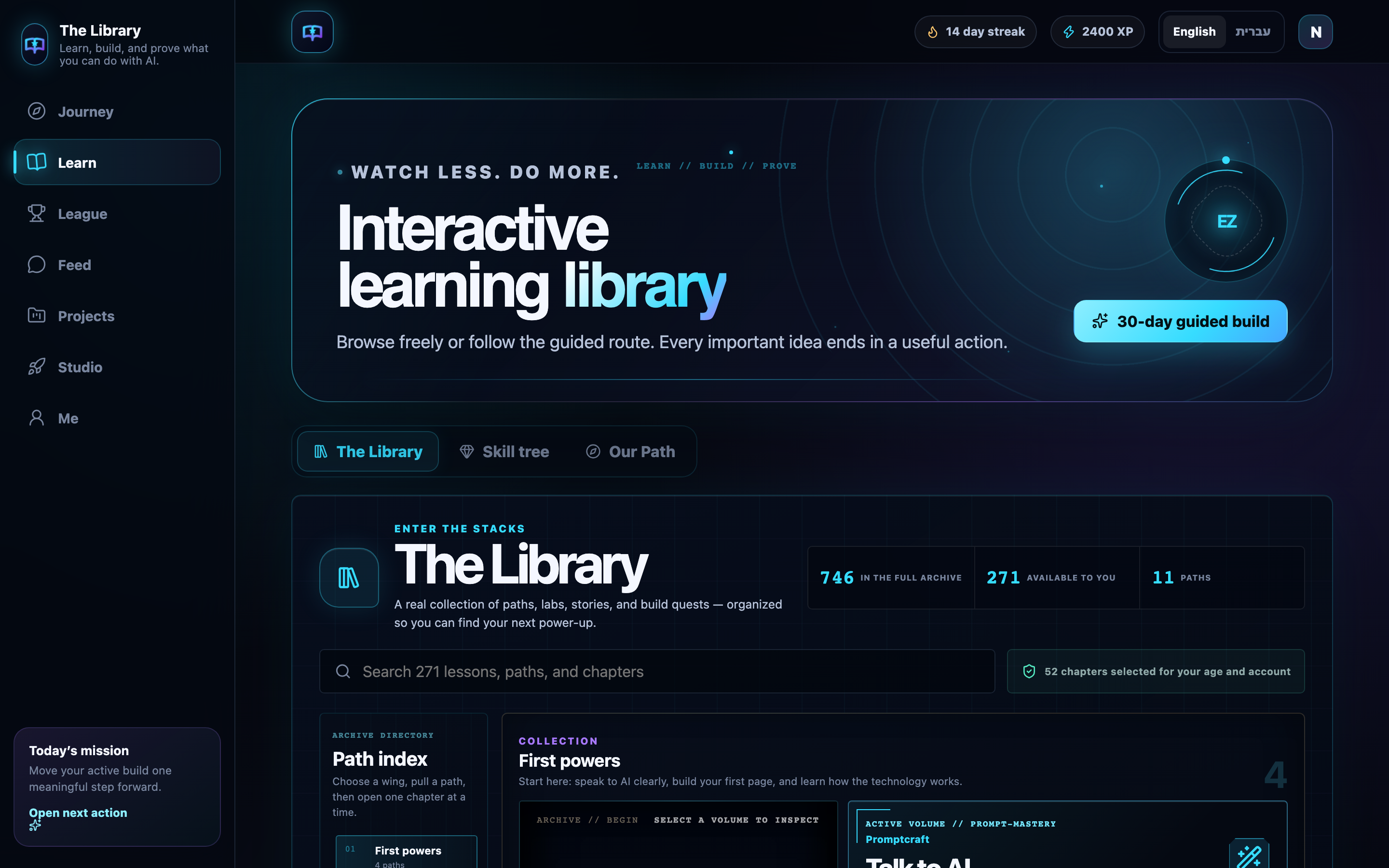 The Library Learn shelf on desktop